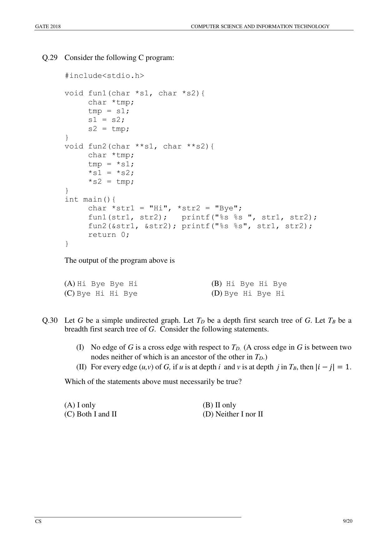 GATE 2018 Computer Science and Information Technology (CS) Question Paper with Answer Key - Page 12