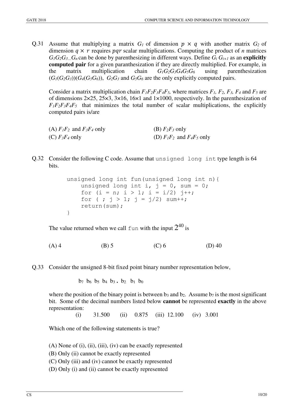 GATE 2018 Computer Science and Information Technology (CS) Question Paper with Answer Key - Page 13