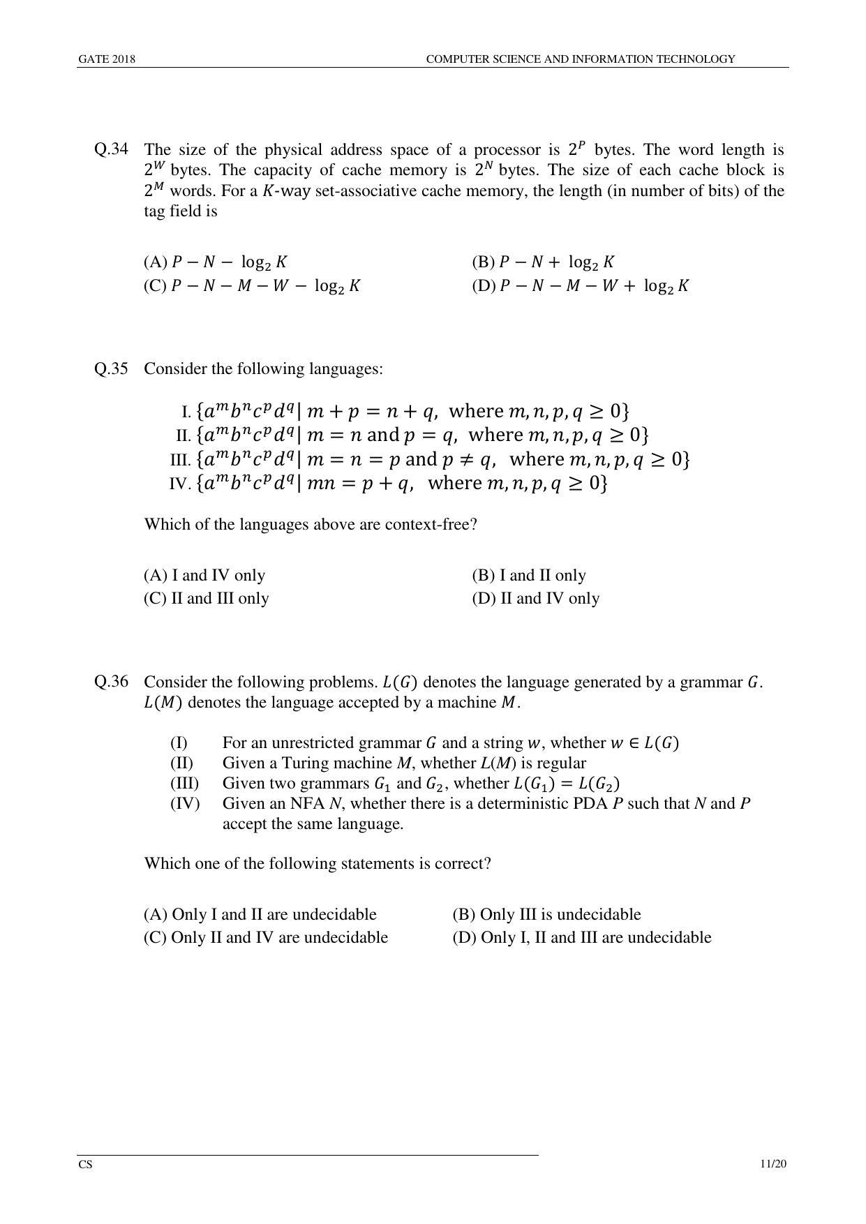 GATE 2018 Computer Science and Information Technology (CS) Question Paper with Answer Key - Page 14