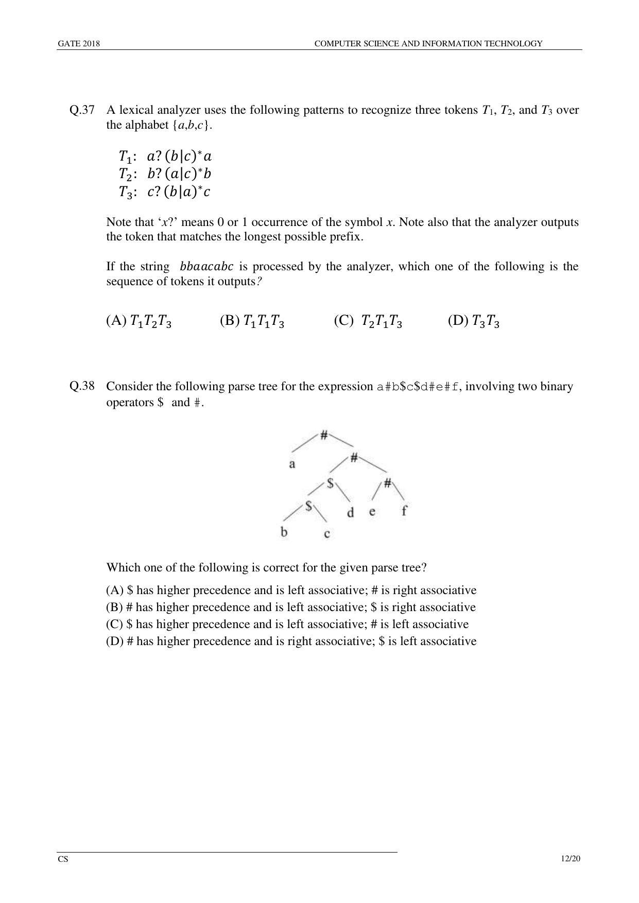 GATE 2018 Computer Science and Information Technology (CS) Question Paper with Answer Key - Page 15