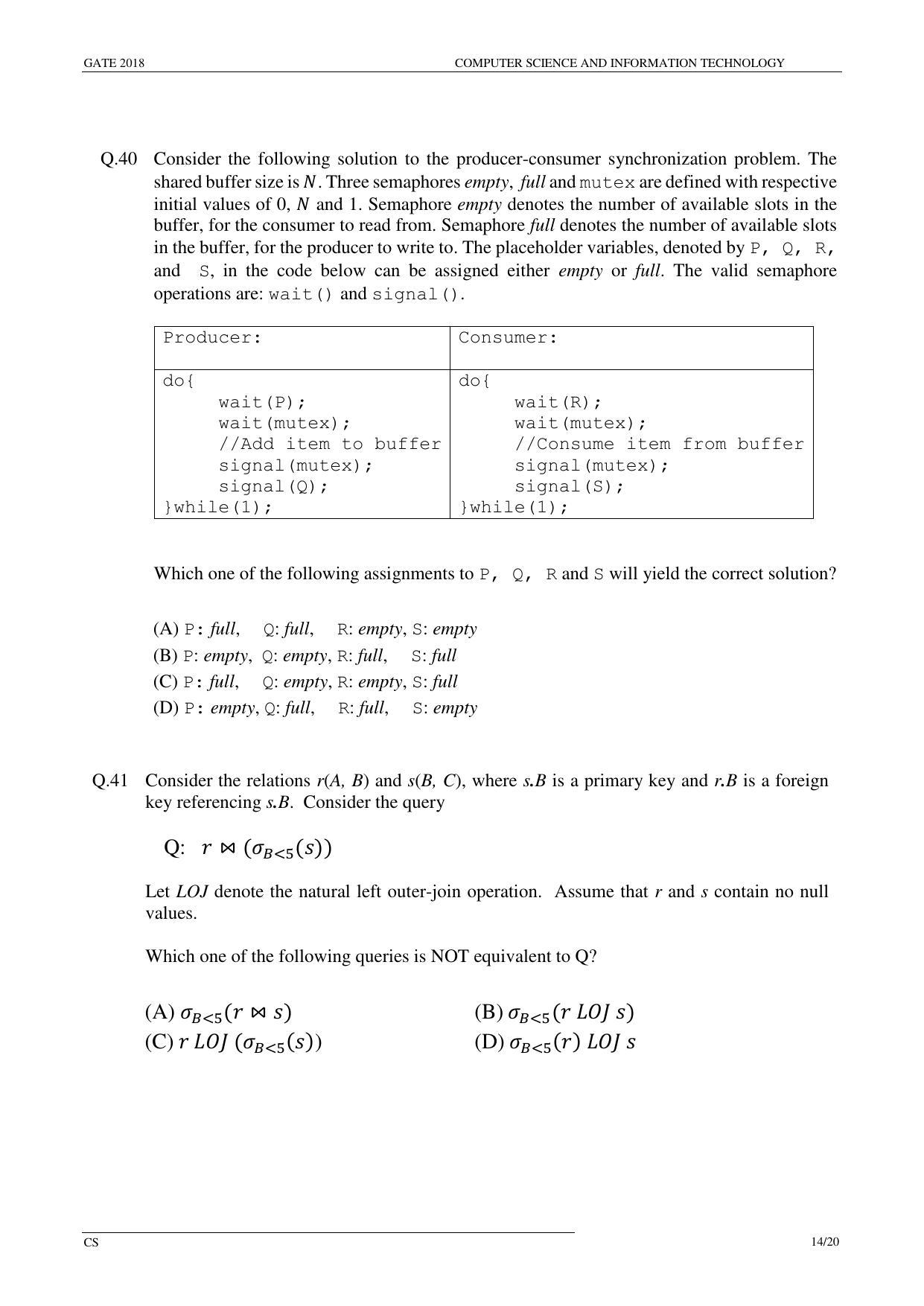 GATE 2018 Computer Science and Information Technology (CS) Question Paper with Answer Key - Page 17
