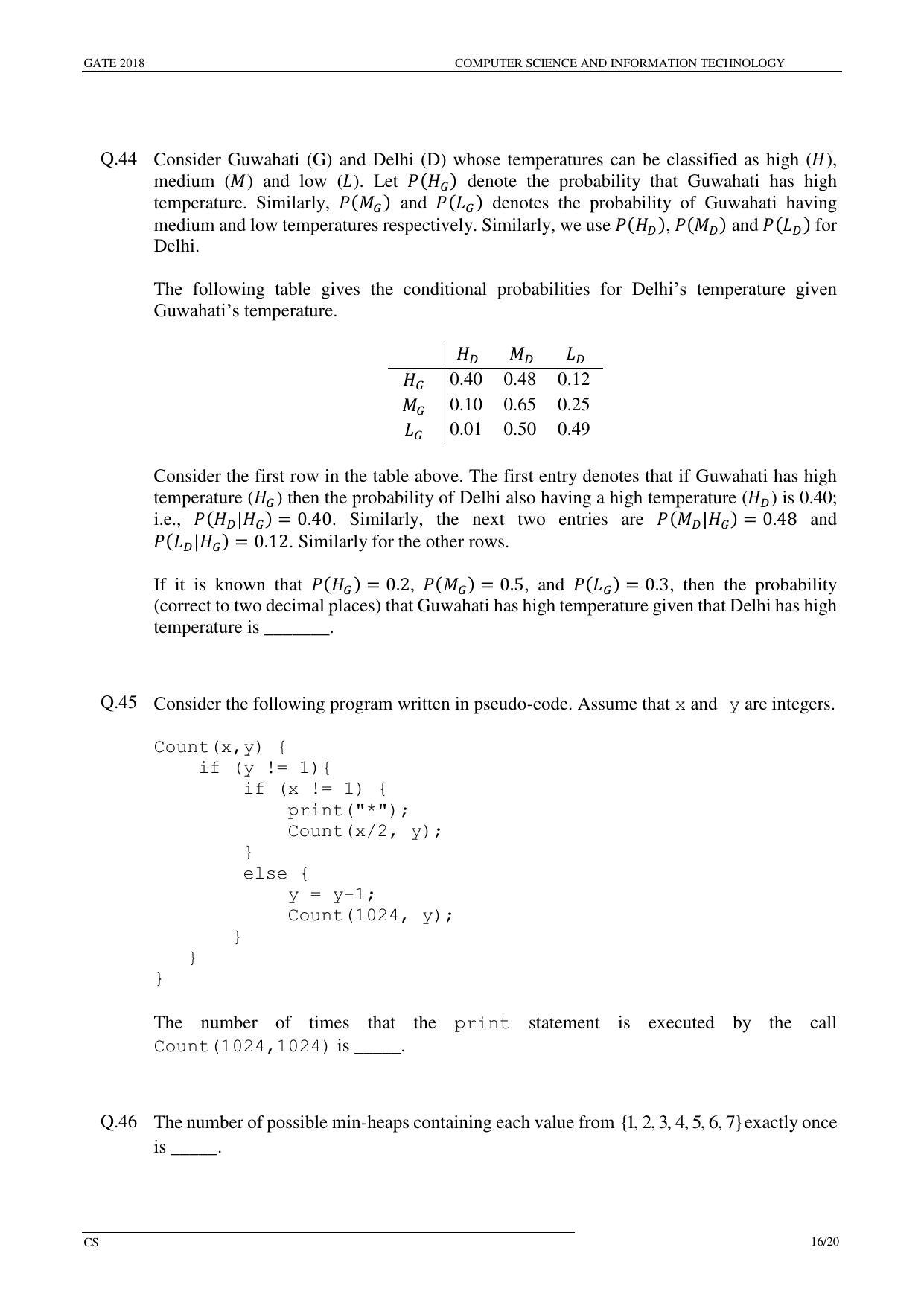 GATE 2018 Computer Science and Information Technology (CS) Question Paper with Answer Key - Page 19