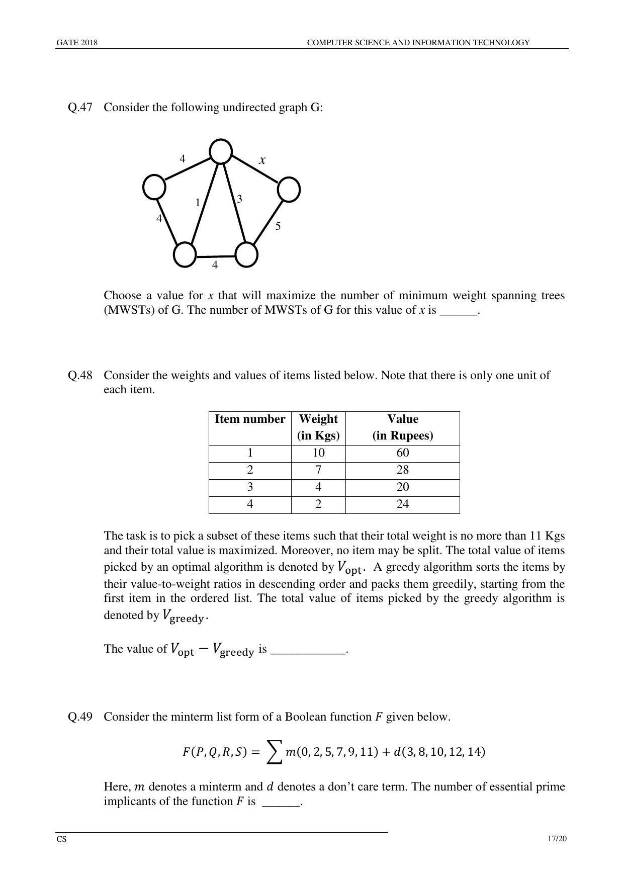 GATE 2018 Computer Science and Information Technology (CS) Question Paper with Answer Key - Page 20