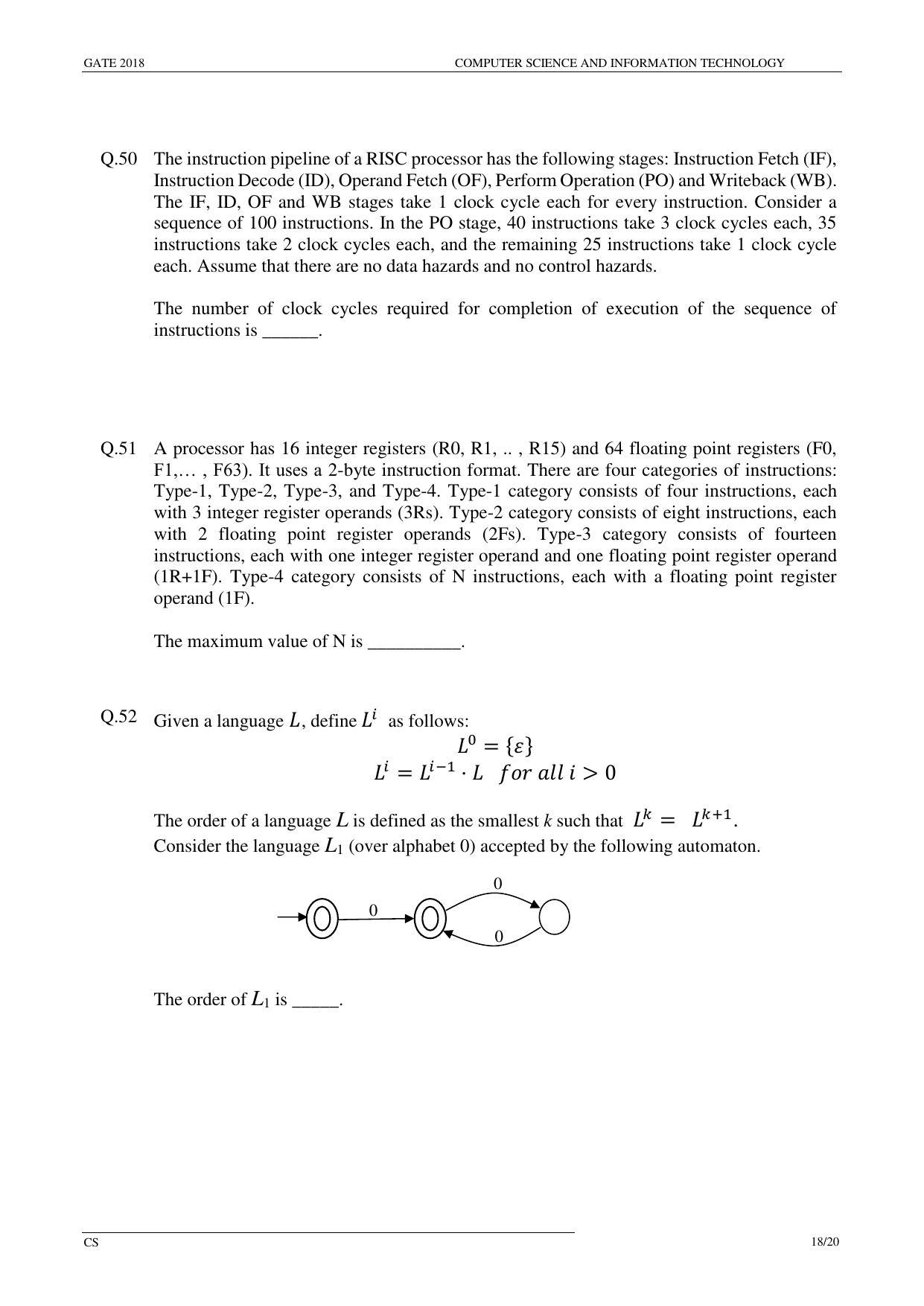 GATE 2018 Computer Science and Information Technology (CS) Question Paper with Answer Key - Page 21