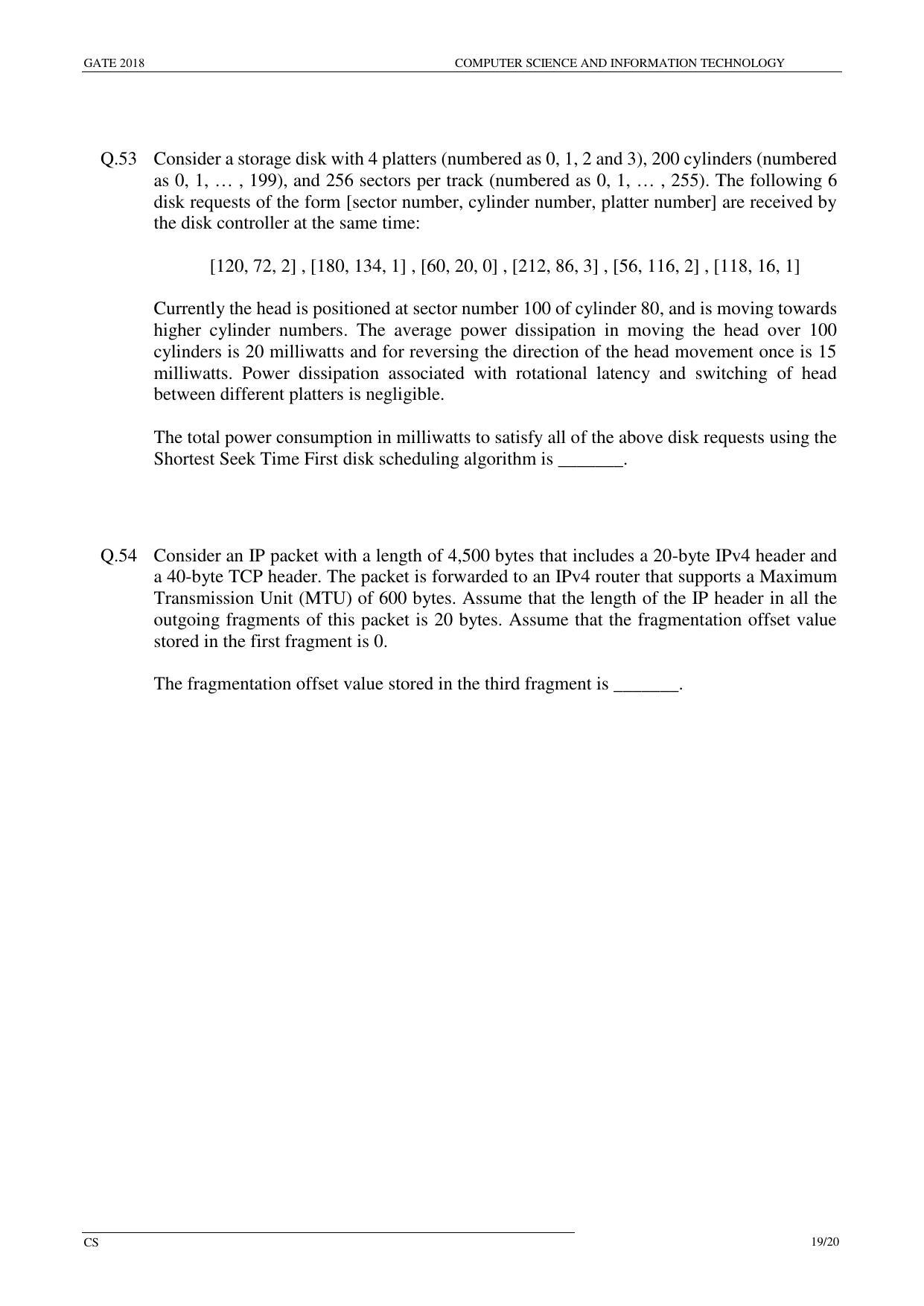 GATE 2018 Computer Science and Information Technology (CS) Question Paper with Answer Key - Page 22