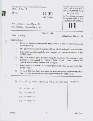 Gujarat Board Class 10th Question Paper 2018 - 12 Maths( 10th ENG MED)