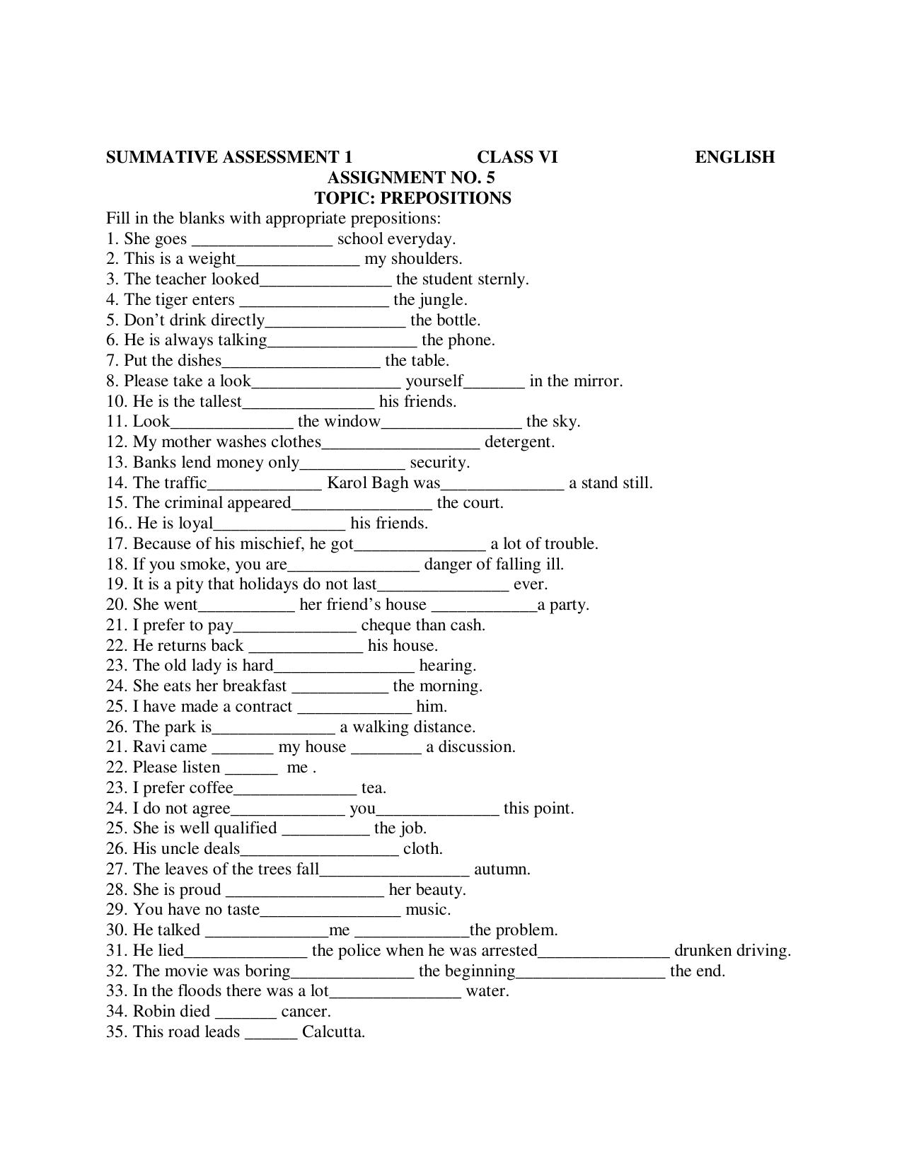 CBSE Worksheets for Class 6 English Practice Assignment 5 - Page 1