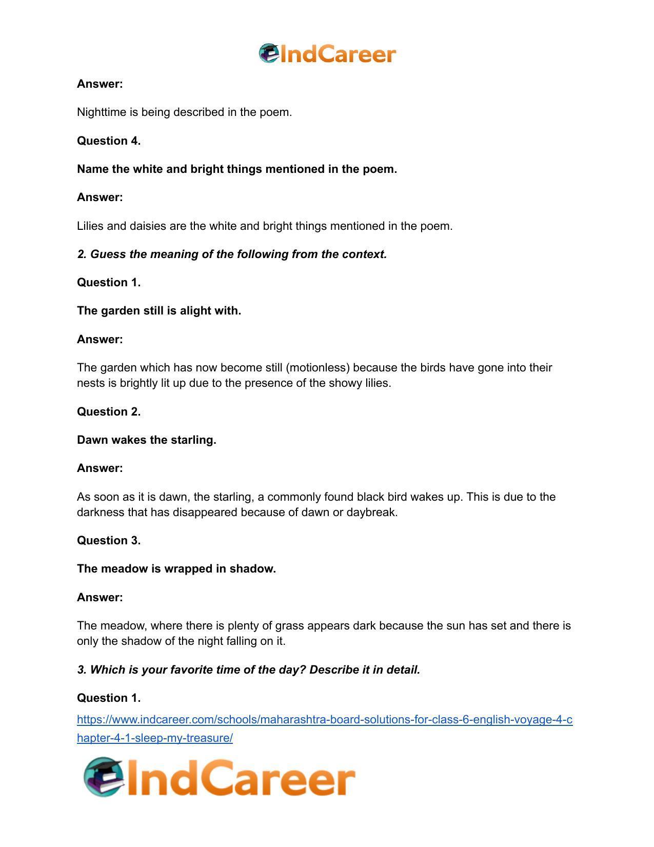 Maharashtra Board Solutions for Class 6- English (Voyage 4): Chapter 4.1- Sleep, My Treasure - Page 3