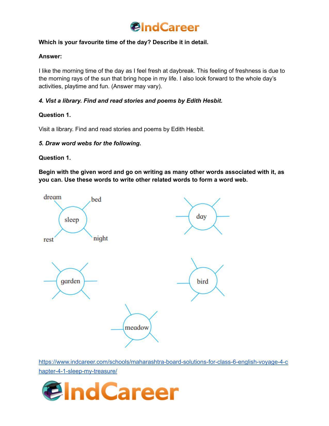 Maharashtra Board Solutions for Class 6- English (Voyage 4): Chapter 4.1- Sleep, My Treasure - Page 4