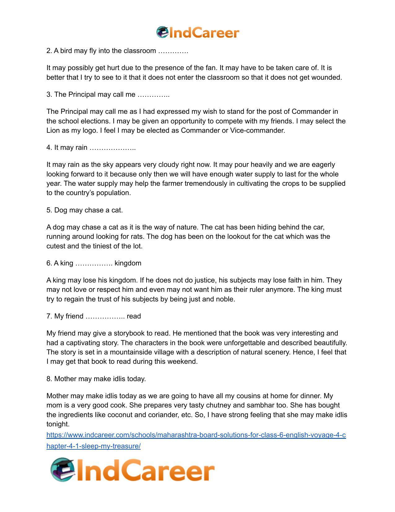 Maharashtra Board Solutions for Class 6- English (Voyage 4): Chapter 4.1- Sleep, My Treasure - Page 6