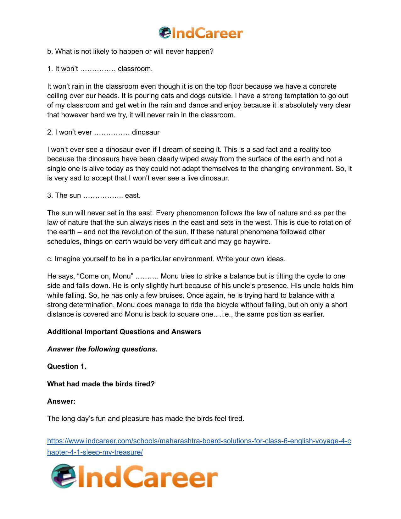 Maharashtra Board Solutions for Class 6- English (Voyage 4): Chapter 4.1- Sleep, My Treasure - Page 7