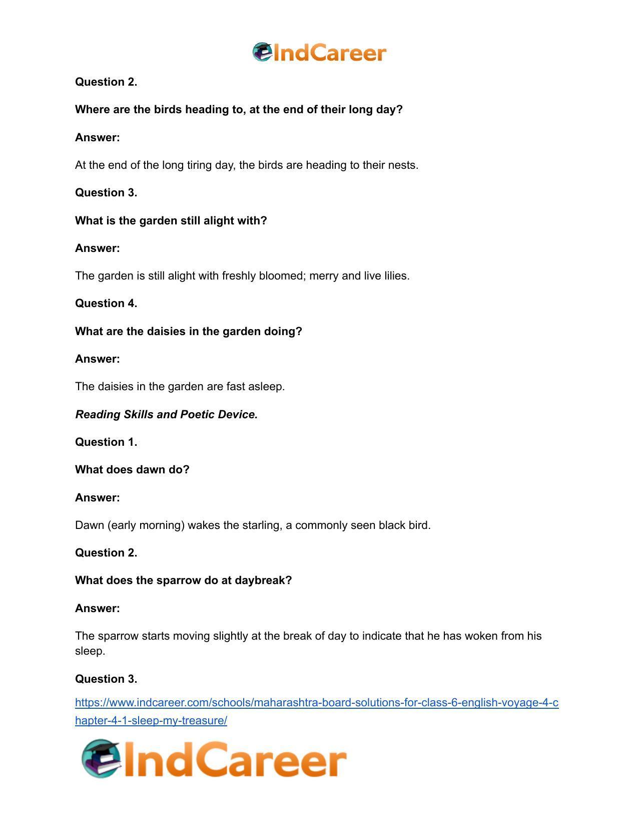 Maharashtra Board Solutions for Class 6- English (Voyage 4): Chapter 4.1- Sleep, My Treasure - Page 8
