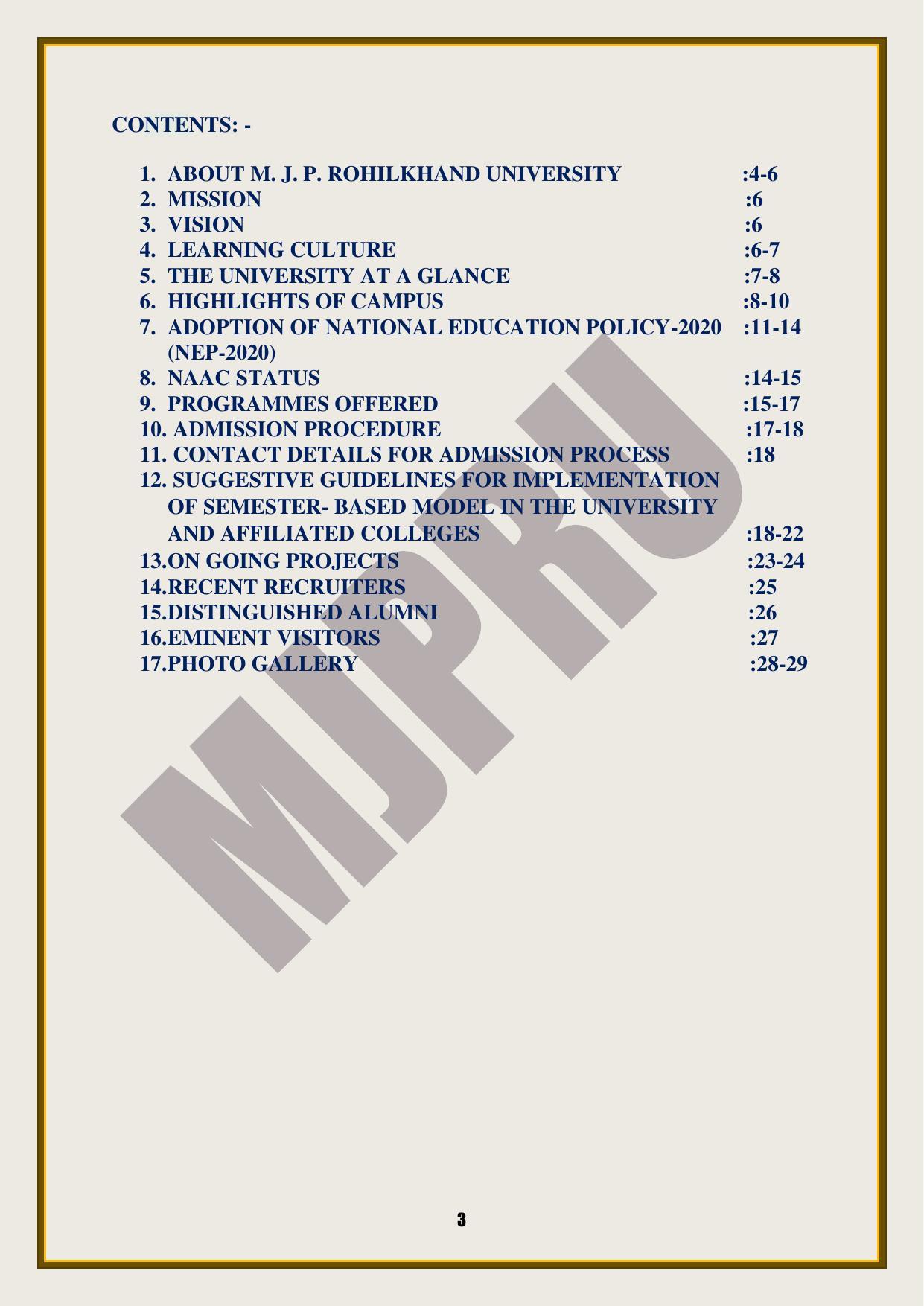 Mahatma Jyotiba Phule Rohilkhand University, Bareilly Information Brochure 2022-24 - Page 3