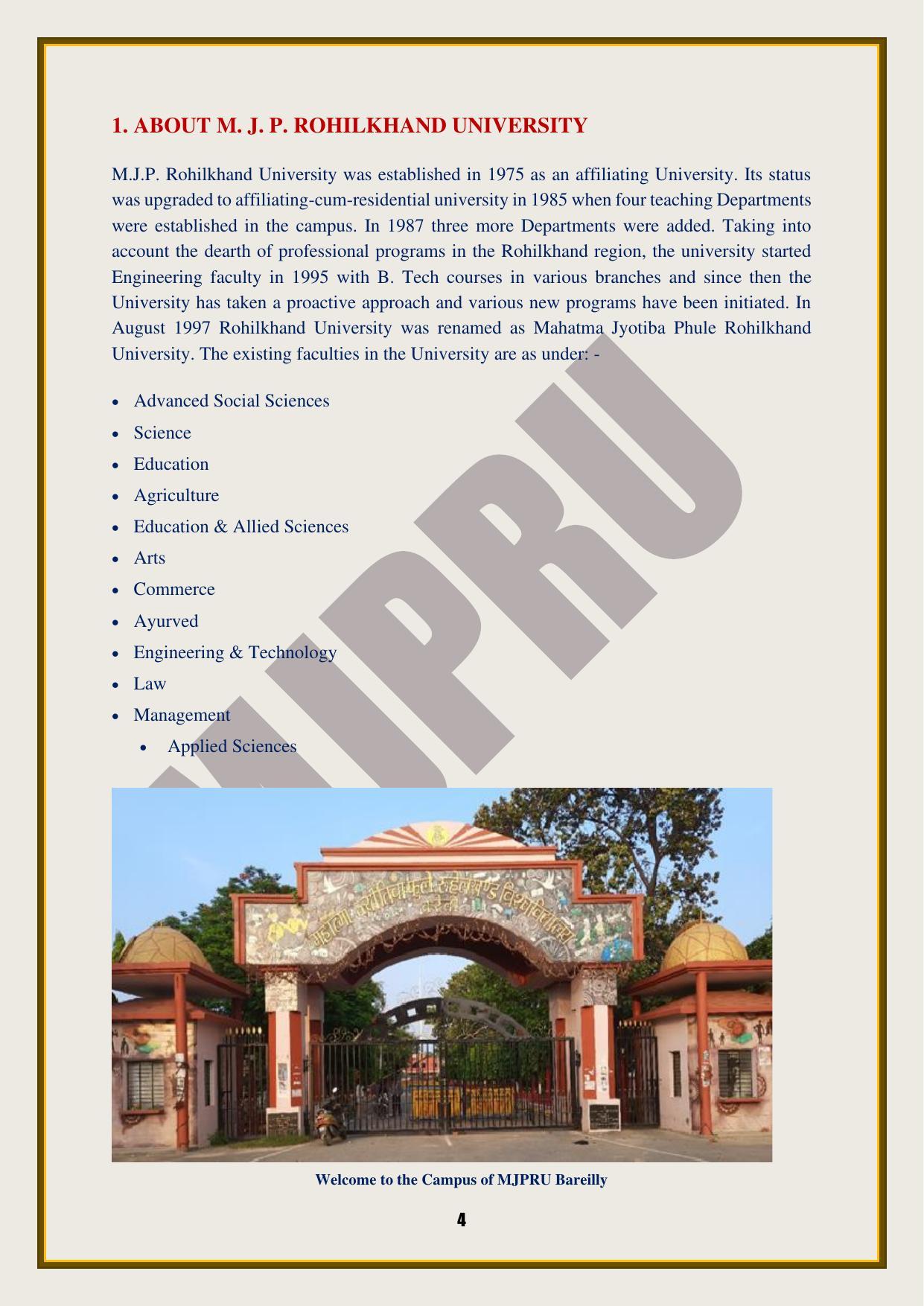 Mahatma Jyotiba Phule Rohilkhand University, Bareilly Information Brochure 2022-24 - Page 4