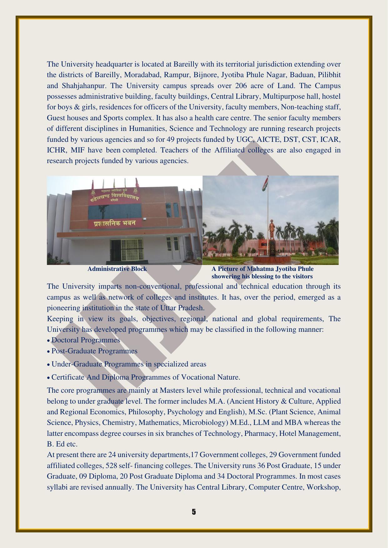 Mahatma Jyotiba Phule Rohilkhand University, Bareilly Information Brochure 2022-24 - Page 5