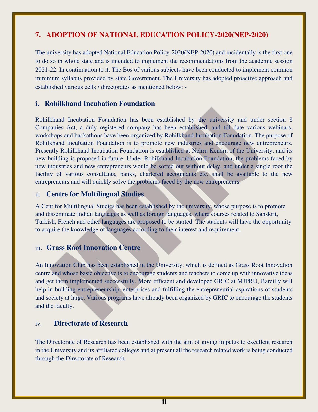 Mahatma Jyotiba Phule Rohilkhand University, Bareilly Information Brochure 2022-24 - Page 11