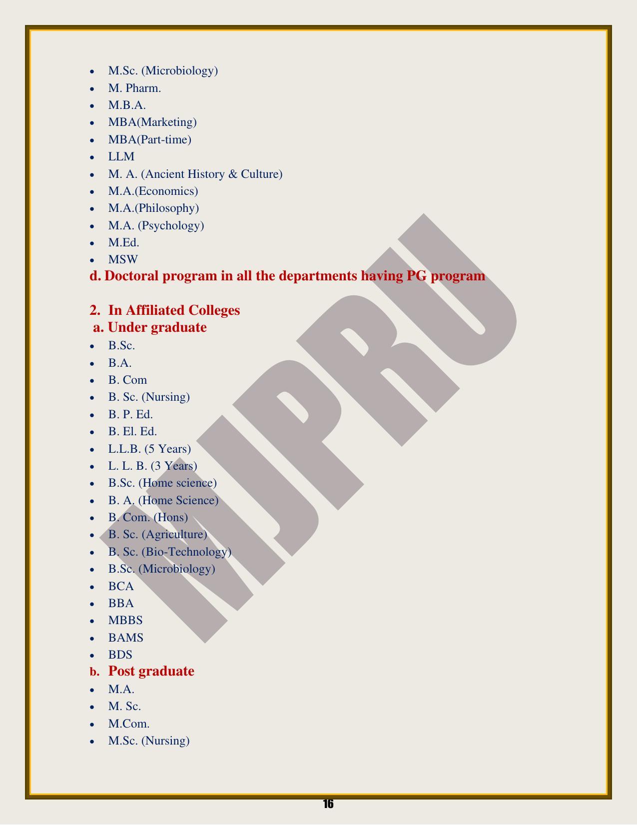 Mahatma Jyotiba Phule Rohilkhand University, Bareilly Information Brochure 2022-24 - Page 16