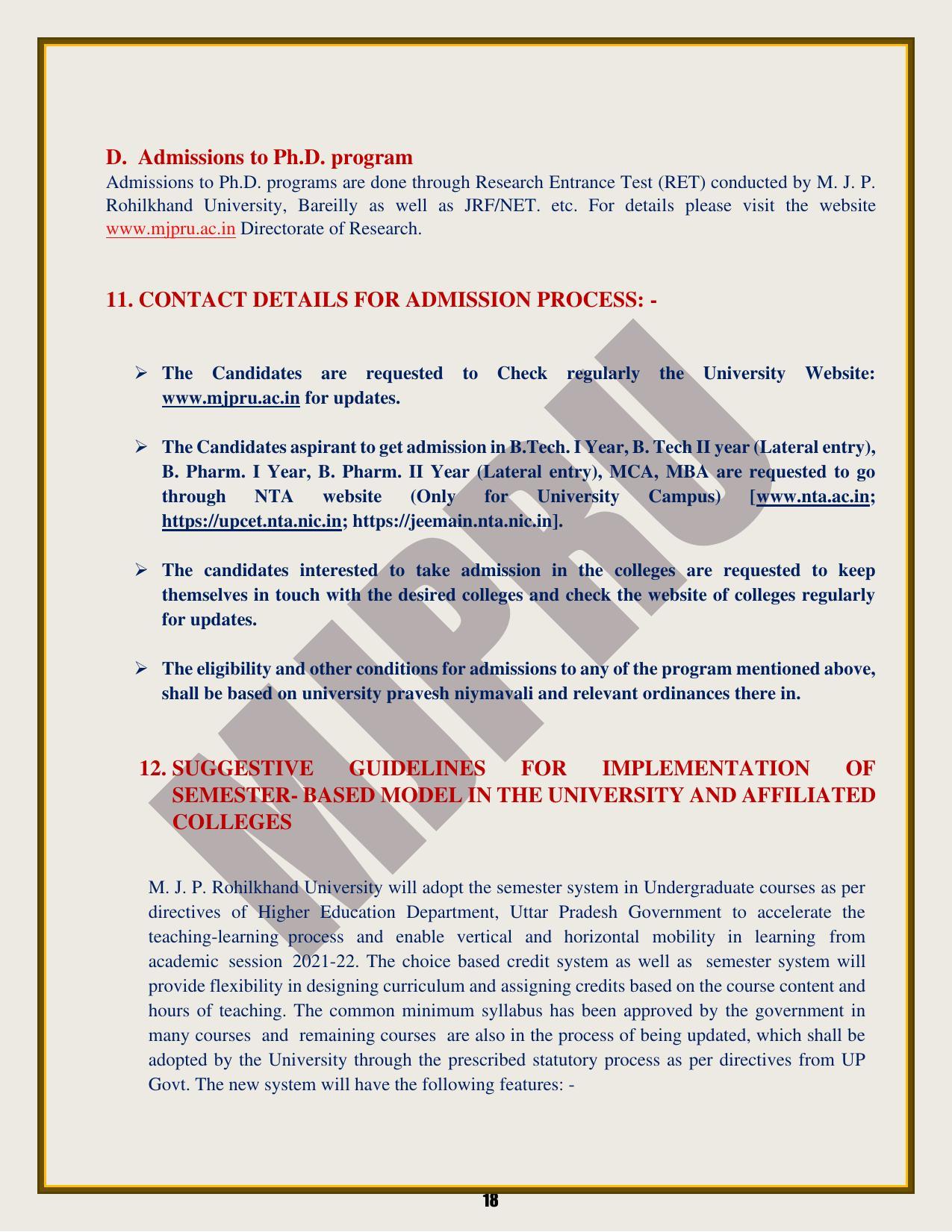 Mahatma Jyotiba Phule Rohilkhand University, Bareilly Information Brochure 2022-24 - Page 18