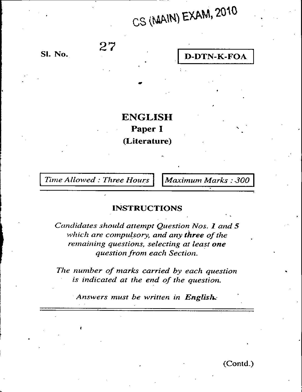 SCERT Assam 2010 General English D.El.Ed PET Previous Question Paper - Page 1