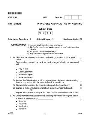 Goa Board Class 12 Principles & Practice of Auditing Voc 222 (June 2018) Question Paper