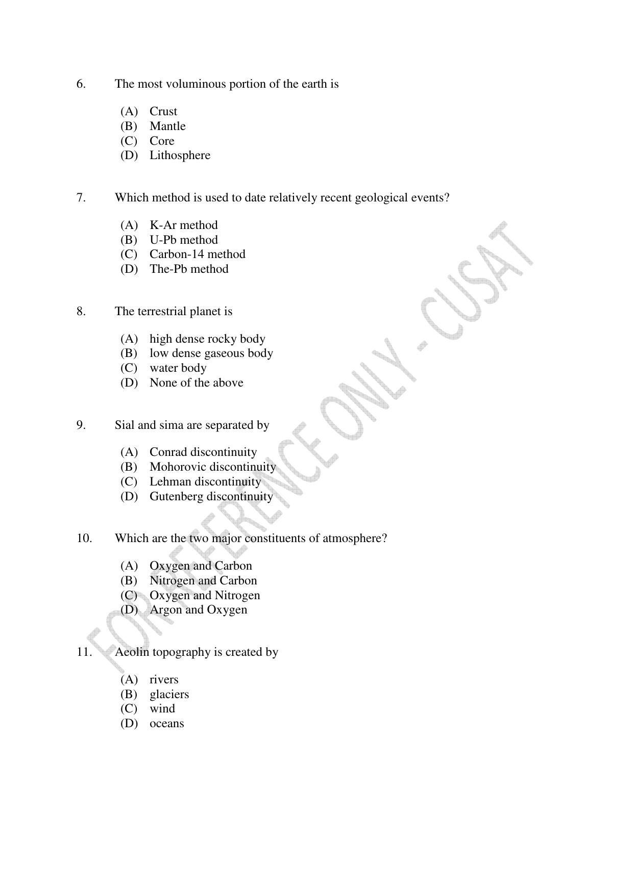 CUSAT CAT 2023 GEOLOGY Question Paper - Page 2