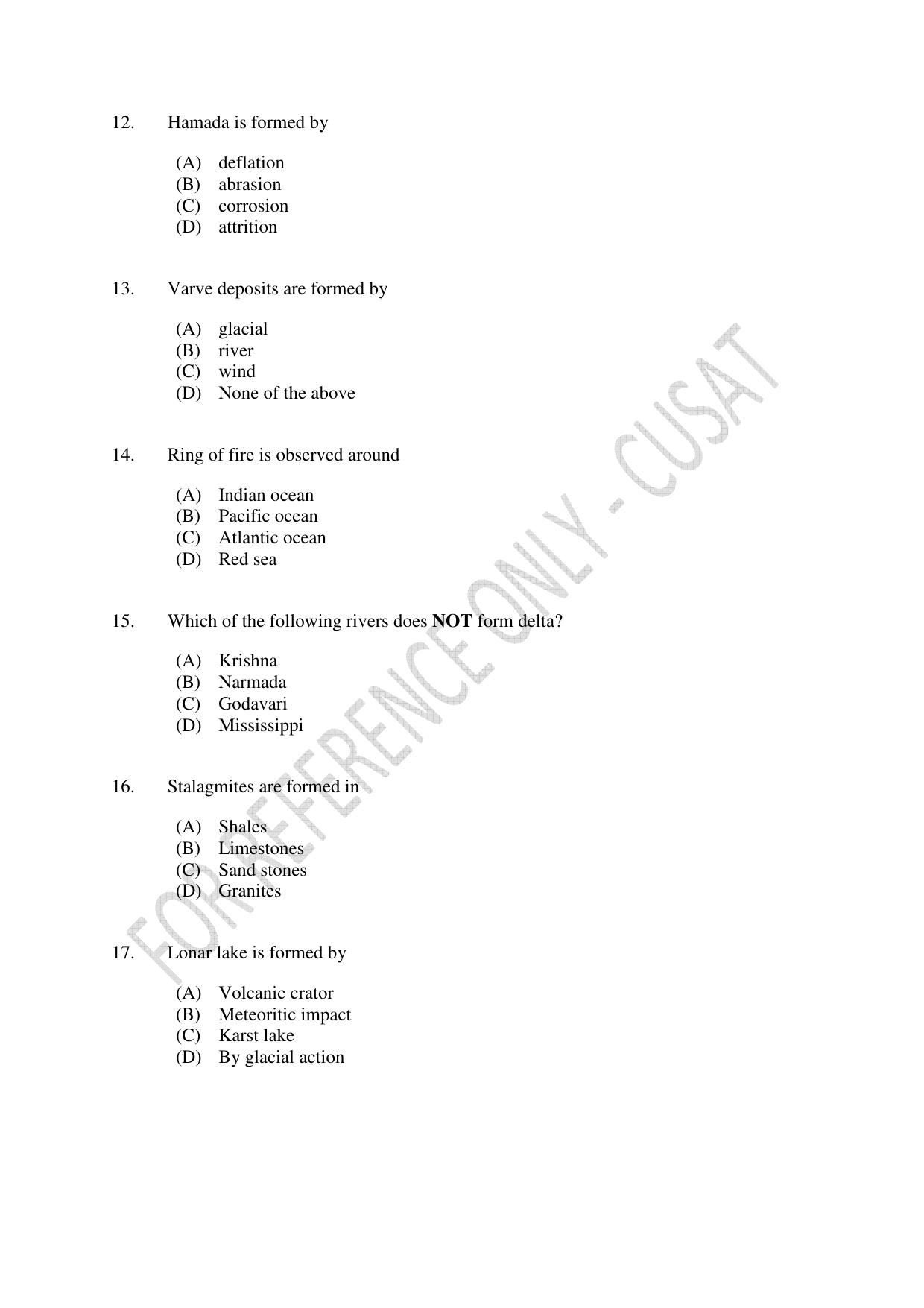 CUSAT CAT 2023 GEOLOGY Question Paper - Page 3
