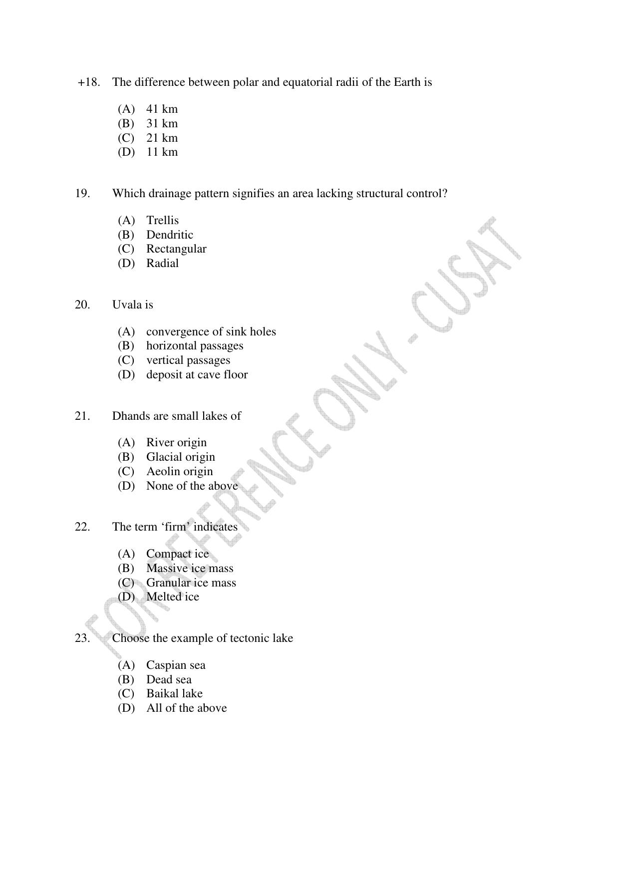 CUSAT CAT 2023 GEOLOGY Question Paper - Page 4