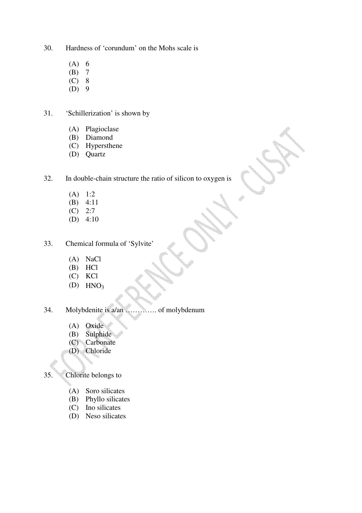 CUSAT CAT 2023 GEOLOGY Question Paper - Page 6