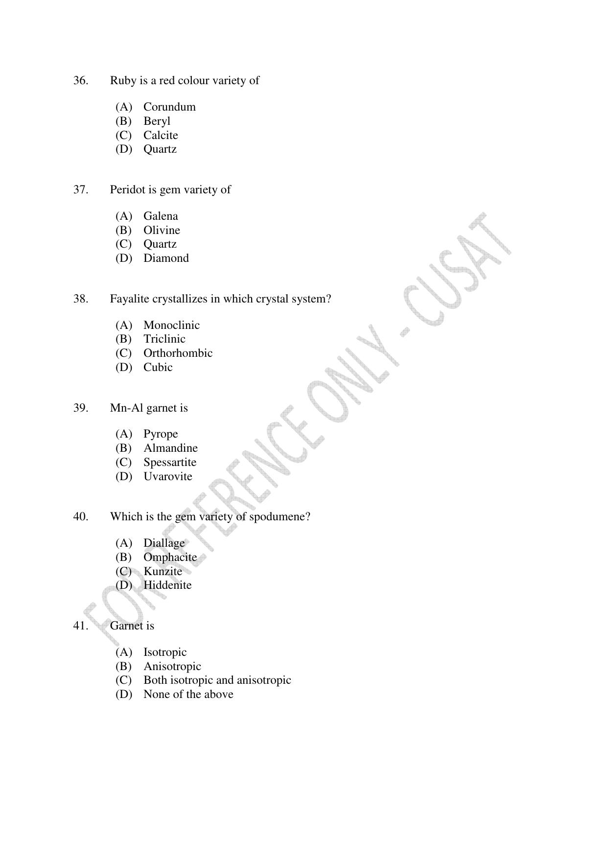 CUSAT CAT 2023 GEOLOGY Question Paper - Page 7