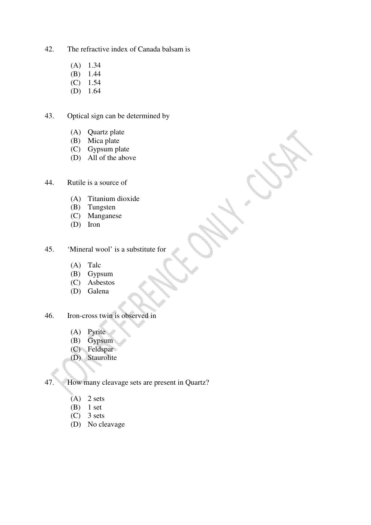 CUSAT CAT 2023 GEOLOGY Question Paper - Page 8