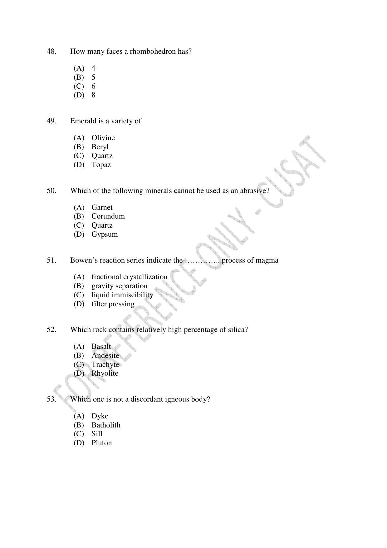 CUSAT CAT 2023 GEOLOGY Question Paper - Page 9