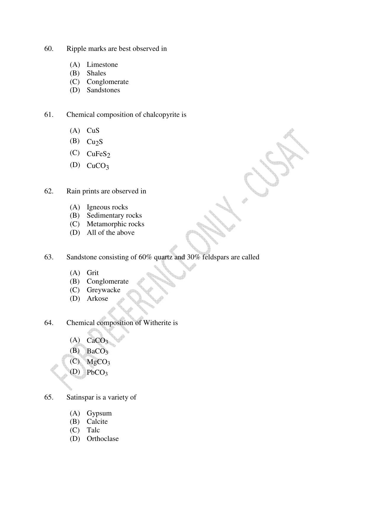 CUSAT CAT 2023 GEOLOGY Question Paper - Page 11