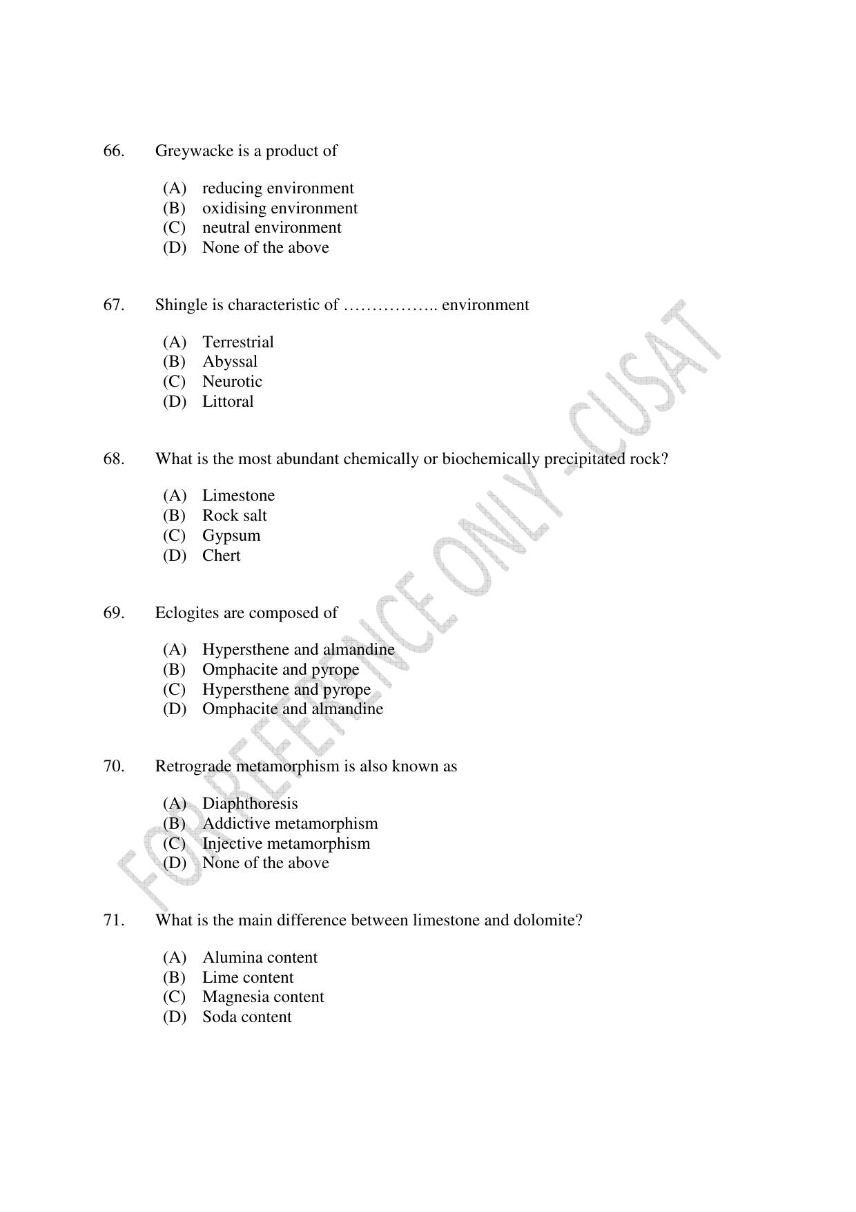 CUSAT CAT 2023 GEOLOGY Question Paper - Page 12