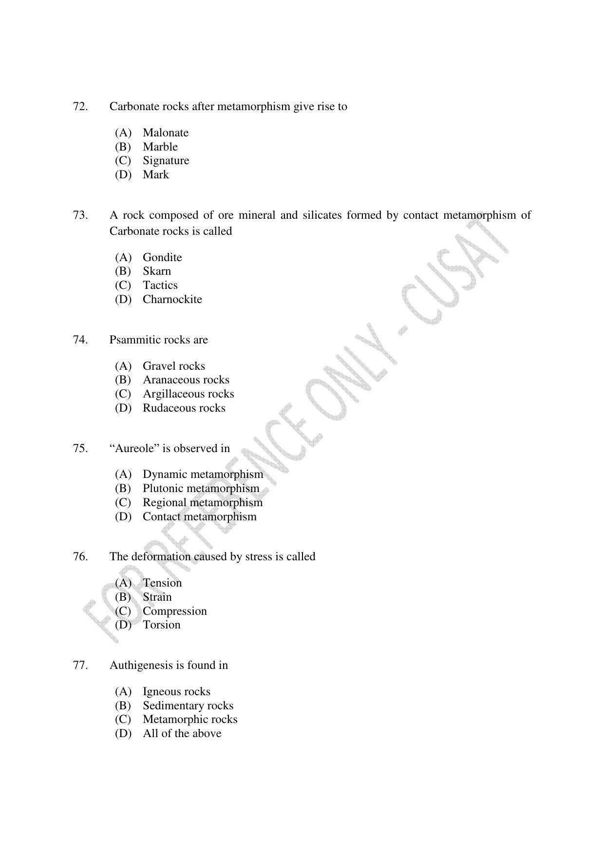 CUSAT CAT 2023 GEOLOGY Question Paper - Page 13
