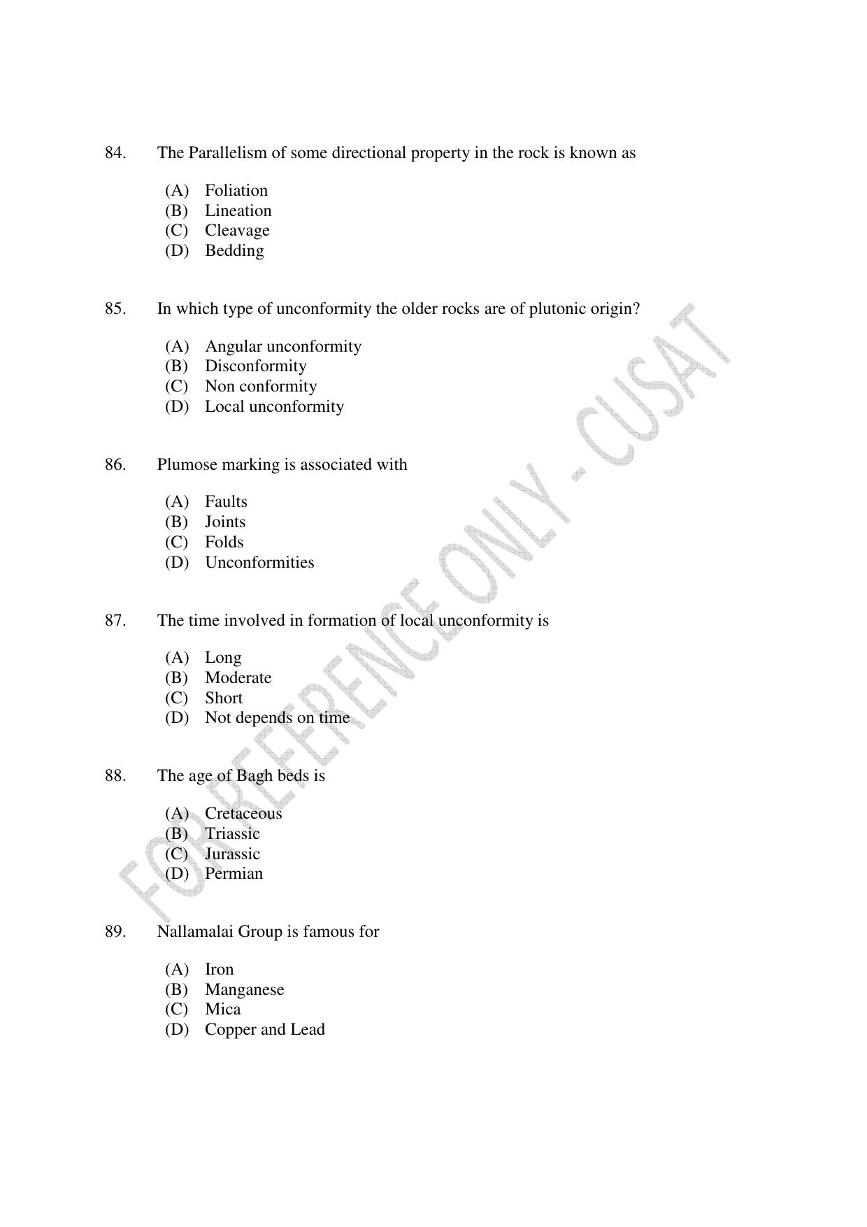 CUSAT CAT 2023 GEOLOGY Question Paper - Page 15