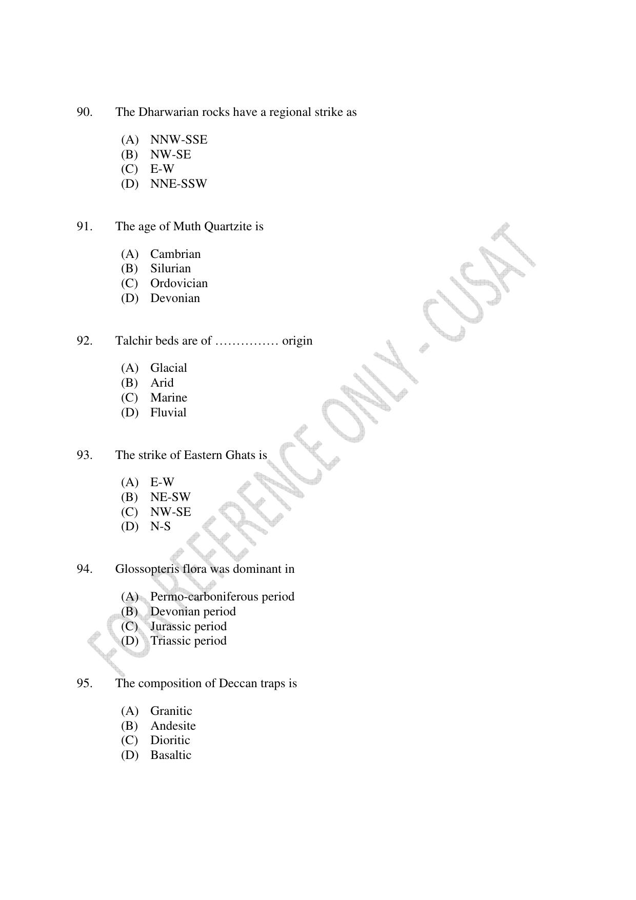 CUSAT CAT 2023 GEOLOGY Question Paper - Page 16