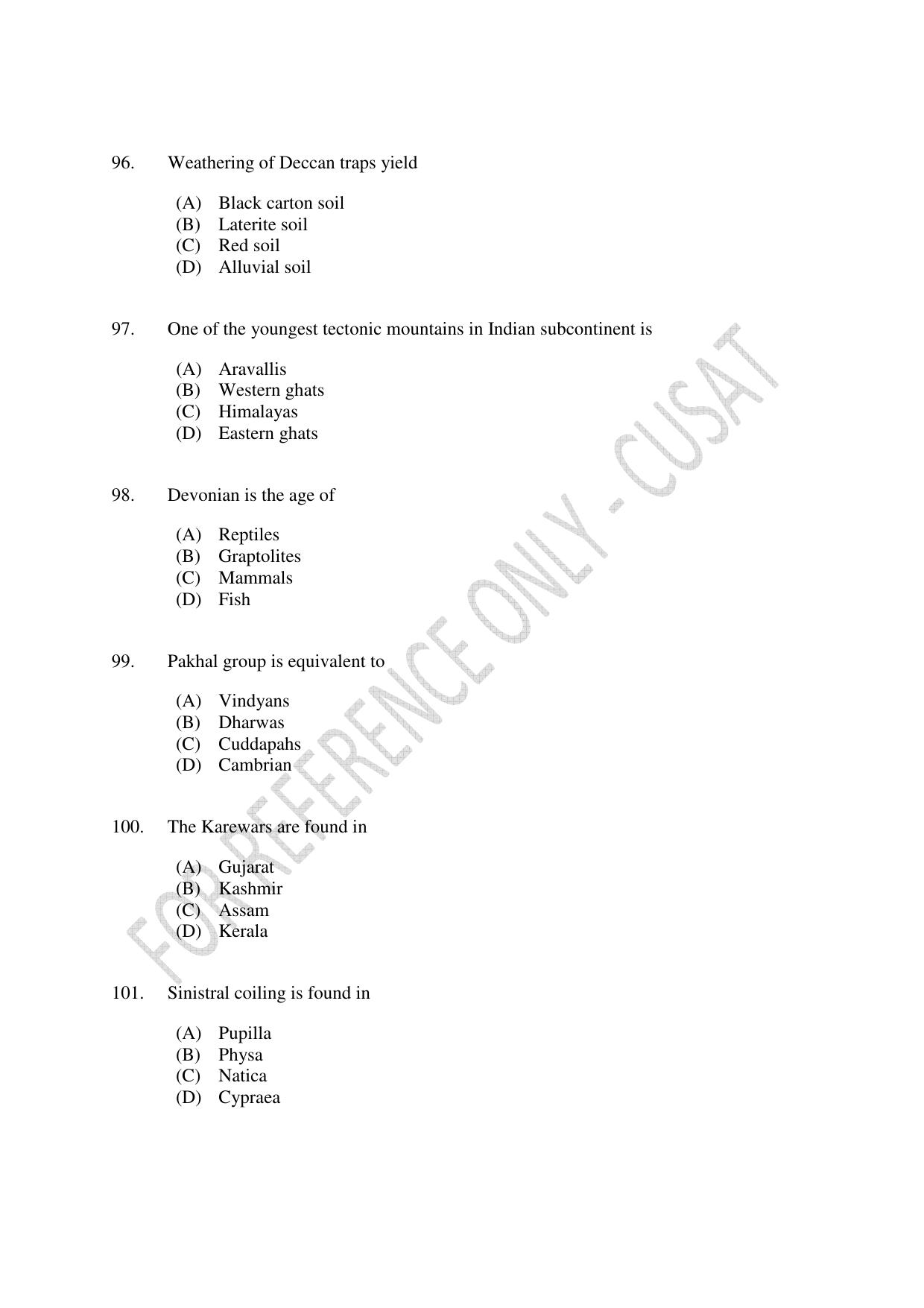 CUSAT CAT 2023 GEOLOGY Question Paper - Page 17