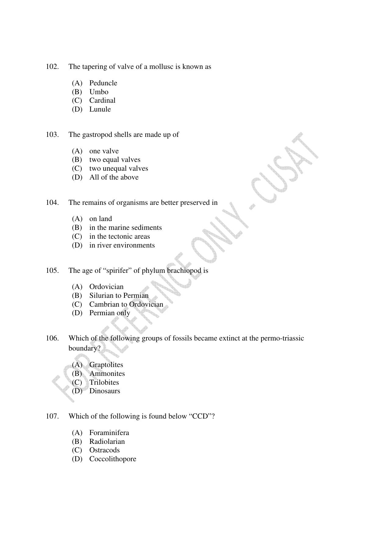CUSAT CAT 2023 GEOLOGY Question Paper - Page 18