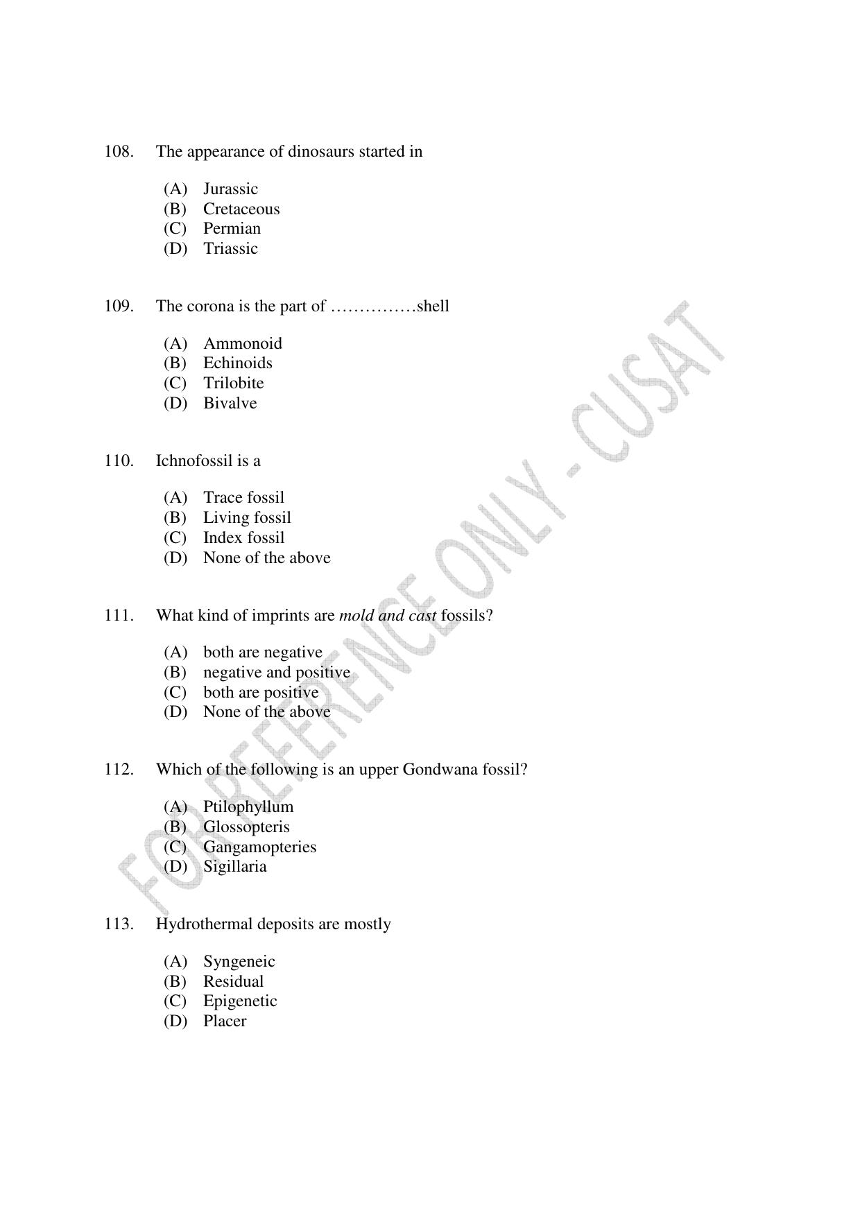 CUSAT CAT 2023 GEOLOGY Question Paper - Page 19
