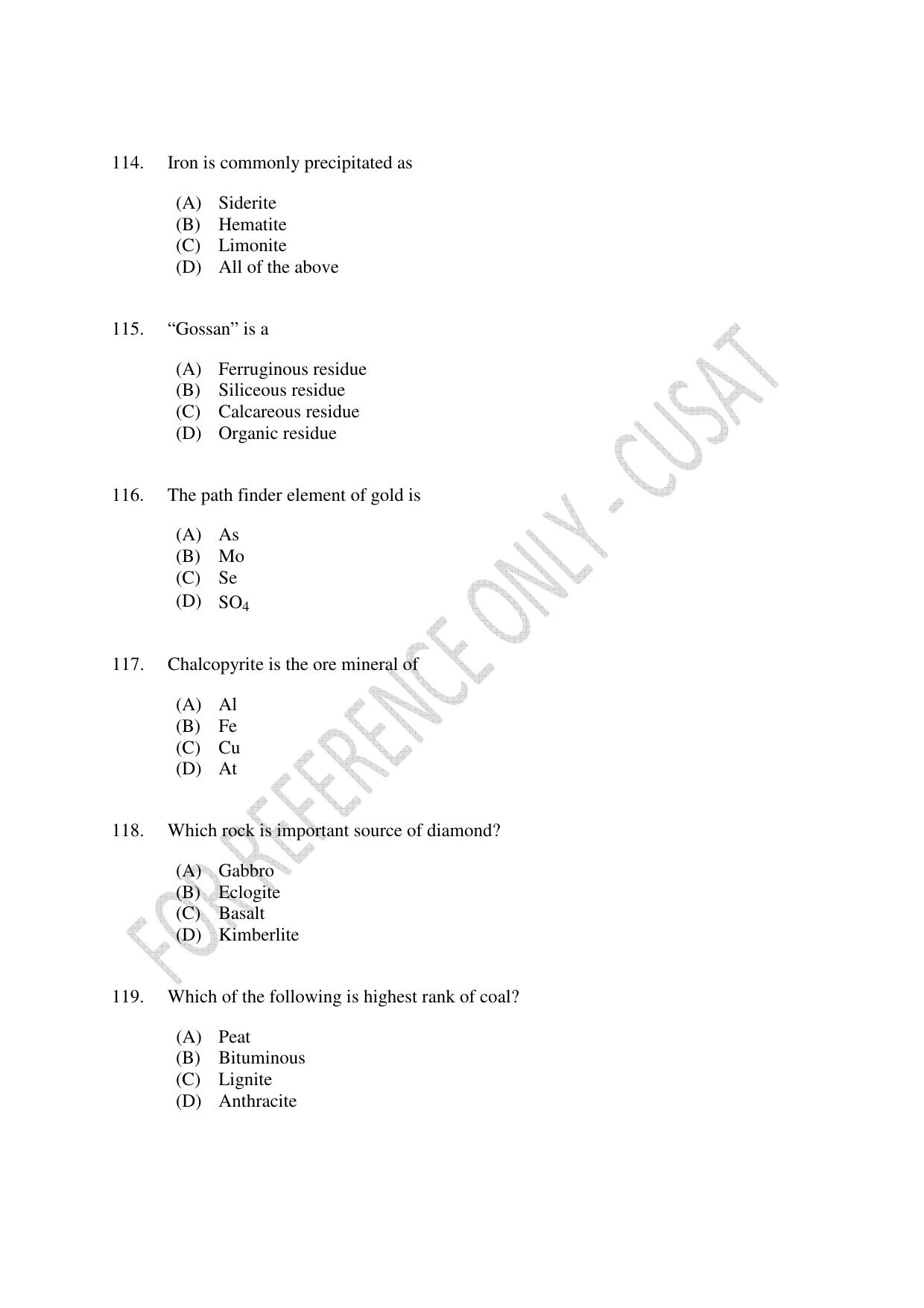 CUSAT CAT 2023 GEOLOGY Question Paper - Page 20