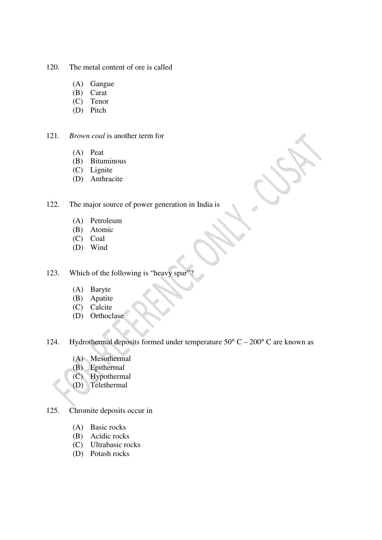 CUSAT CAT 2023 GEOLOGY Question Paper - Page 21