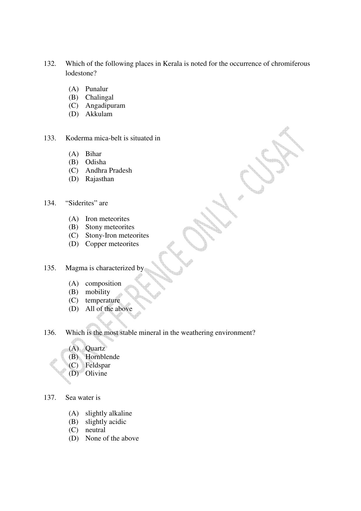 CUSAT CAT 2023 GEOLOGY Question Paper - Page 23
