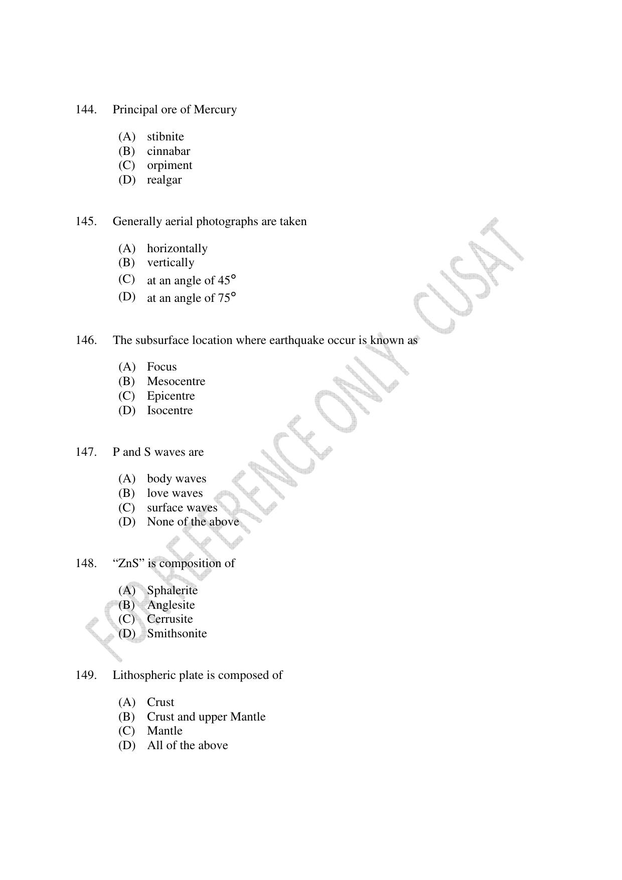 CUSAT CAT 2023 GEOLOGY Question Paper - Page 25