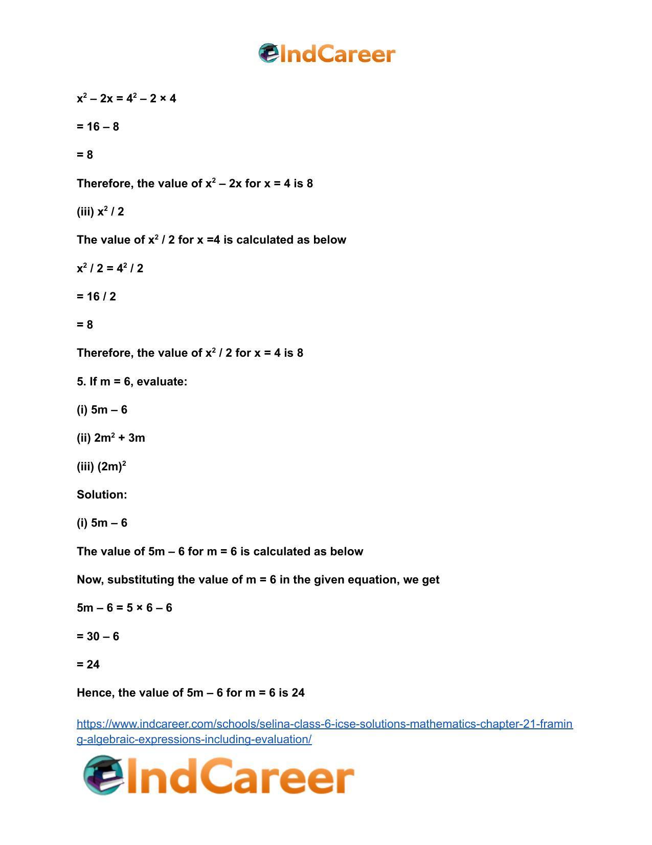 Selina Class 6 ICSE Solutions Mathematics : Chapter 21- Framing Algebraic Expressions (Including Evaluation) - Page 5