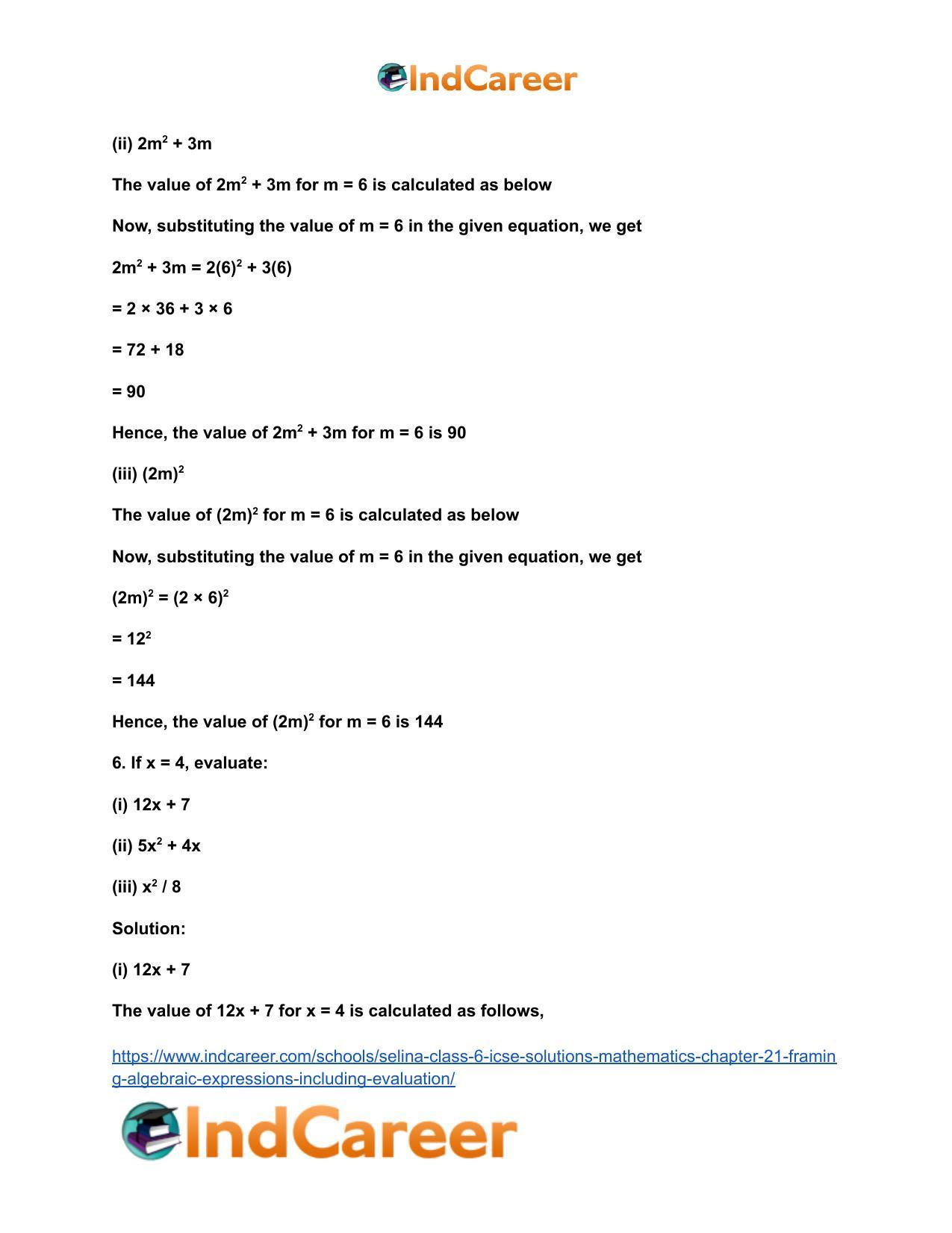 Selina Class 6 ICSE Solutions Mathematics : Chapter 21- Framing Algebraic Expressions (Including Evaluation) - Page 6