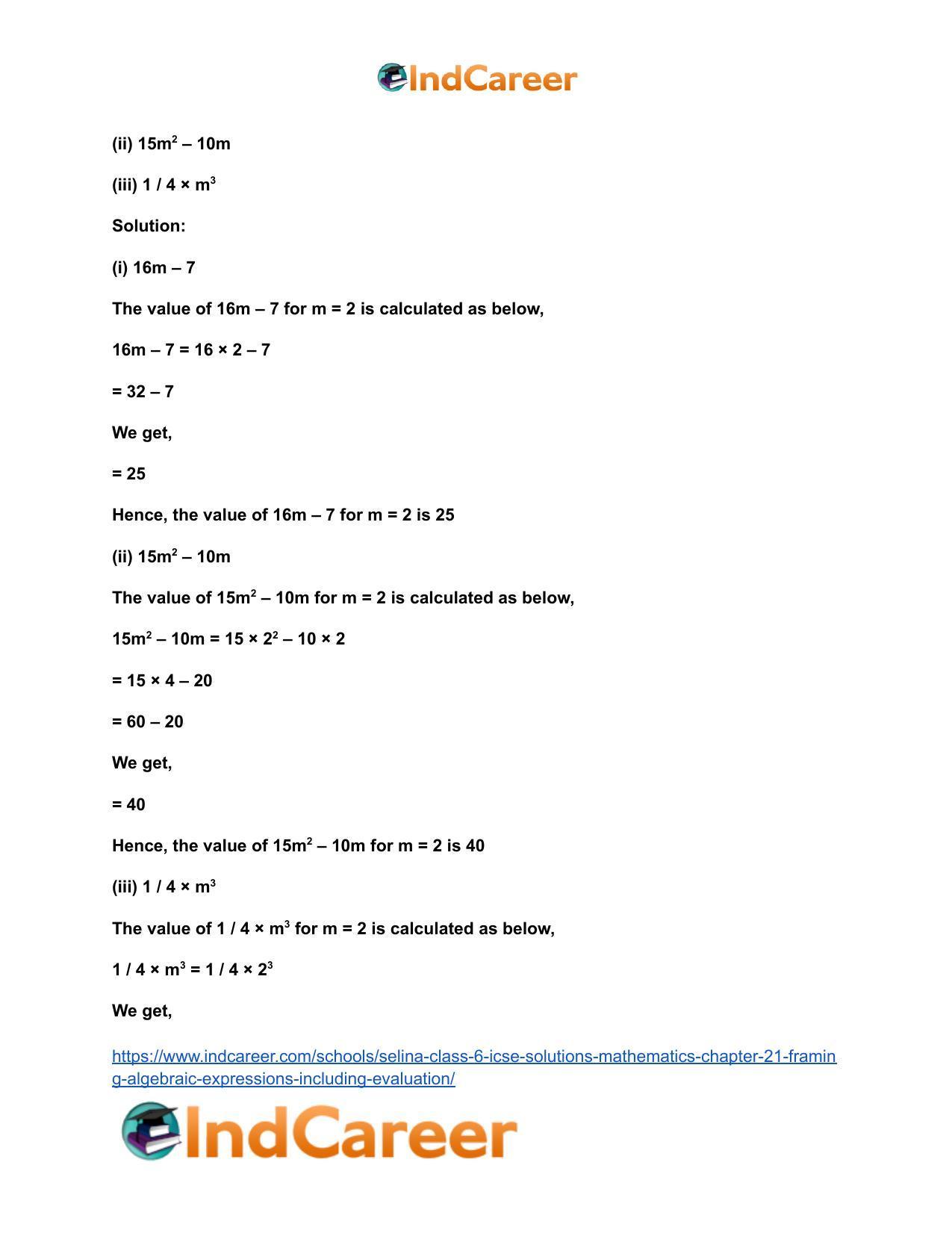 Selina Class 6 ICSE Solutions Mathematics : Chapter 21- Framing Algebraic Expressions (Including Evaluation) - Page 8