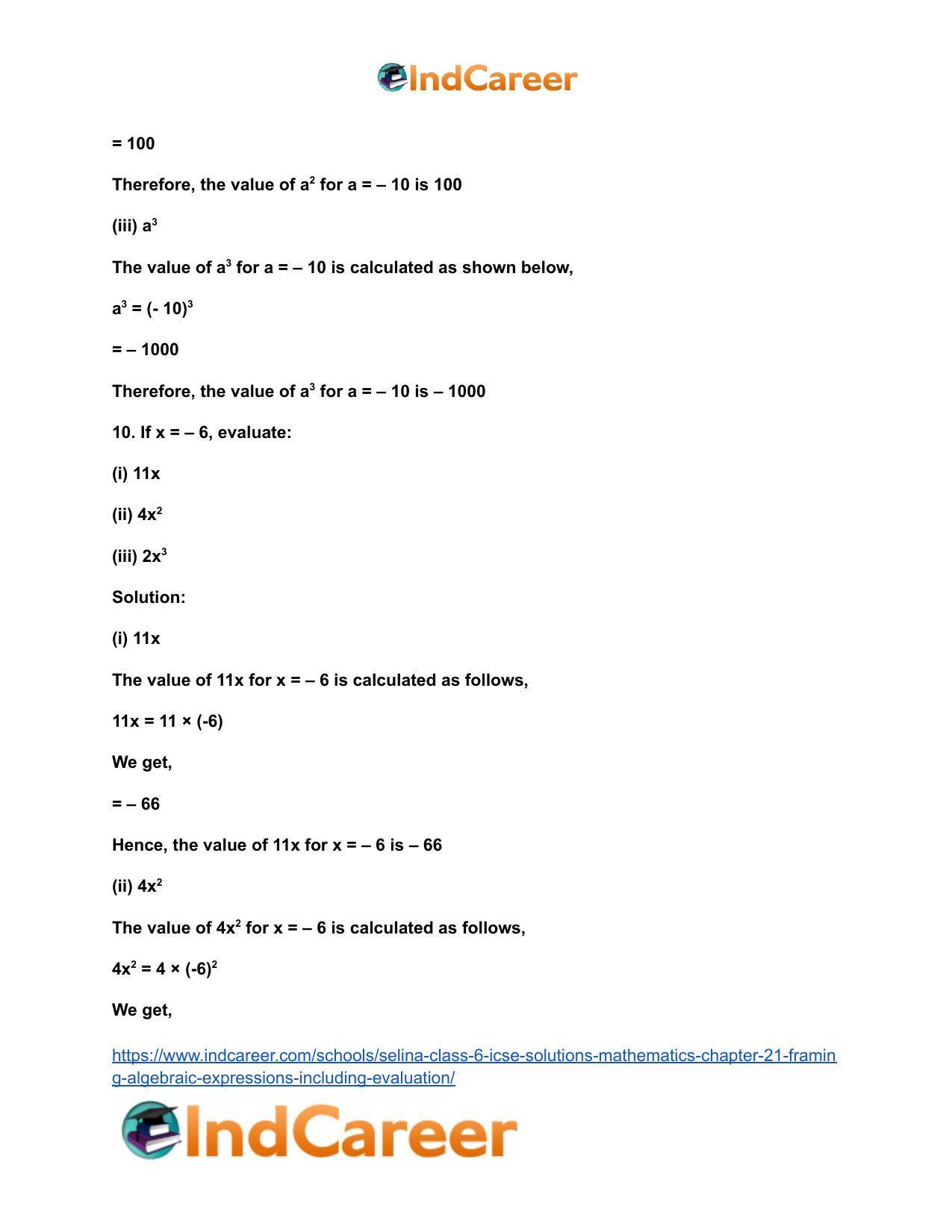 Selina Class 6 ICSE Solutions Mathematics : Chapter 21- Framing Algebraic Expressions (Including Evaluation) - Page 11