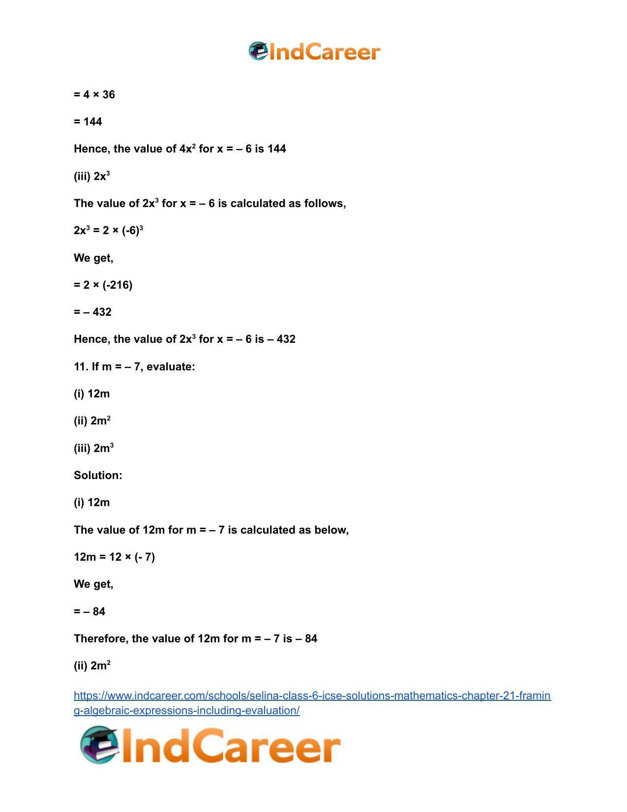 Selina Class 6 ICSE Solutions Mathematics : Chapter 21- Framing Algebraic Expressions (Including Evaluation) - Page 12