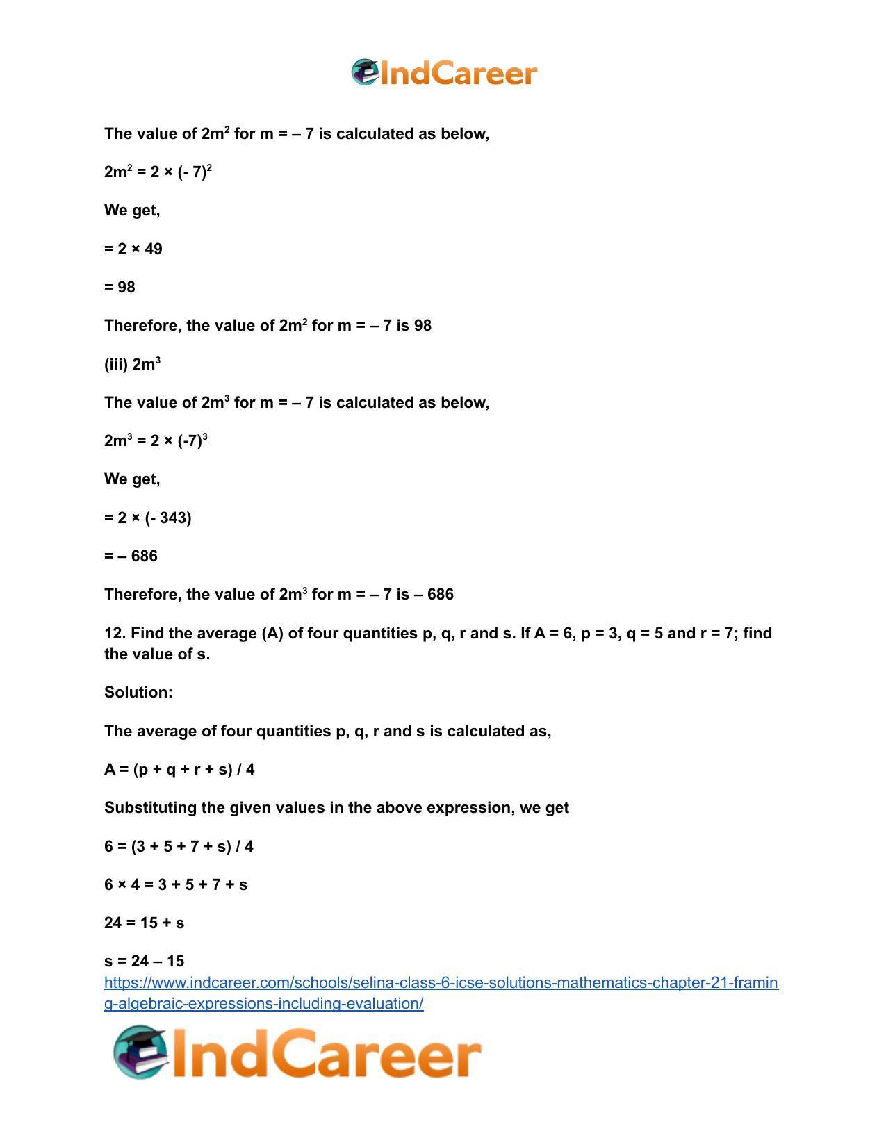 Selina Class 6 ICSE Solutions Mathematics : Chapter 21- Framing Algebraic Expressions (Including Evaluation) - Page 13