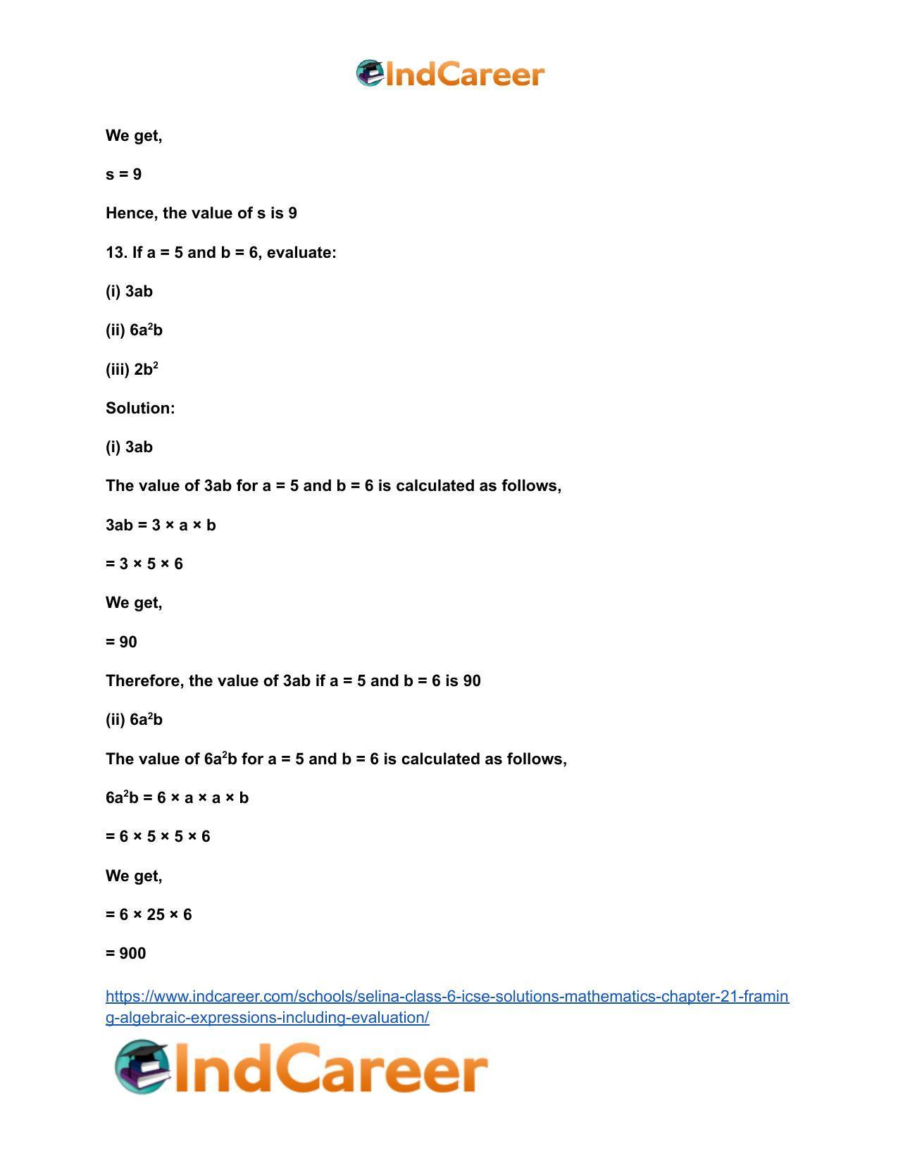 Selina Class 6 ICSE Solutions Mathematics : Chapter 21- Framing Algebraic Expressions (Including Evaluation) - Page 14